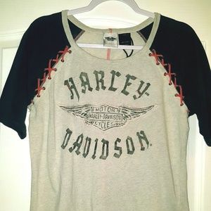 Harley Davidson Genuine Laced 3/4 Sleeve Shirt L